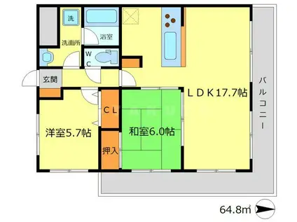 千里泉マンション2(2LDK/1階)の間取り写真