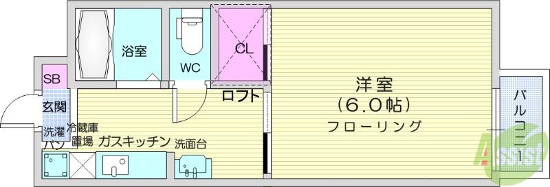 カーサ東照宮Ⅰ(1K/1階)の間取り写真