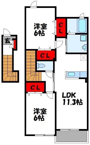 グリーンヒルズ旭C棟(2LDK/2階)の間取り写真