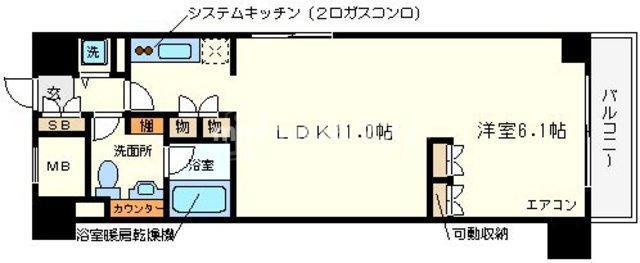 南堀江アパートメントシエロ(ワンルーム/6階)の間取り写真