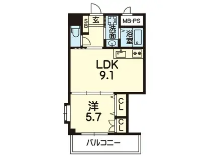 RJR水前寺(1LDK/8階)の間取り写真