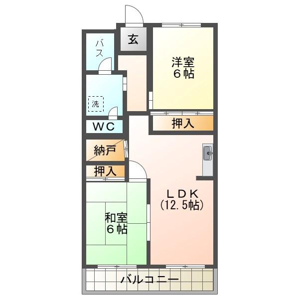 アーバニティー幸(2LDK/3階)の間取り写真