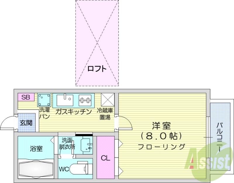 サンシティ沖野C(1K/2階)の間取り写真
