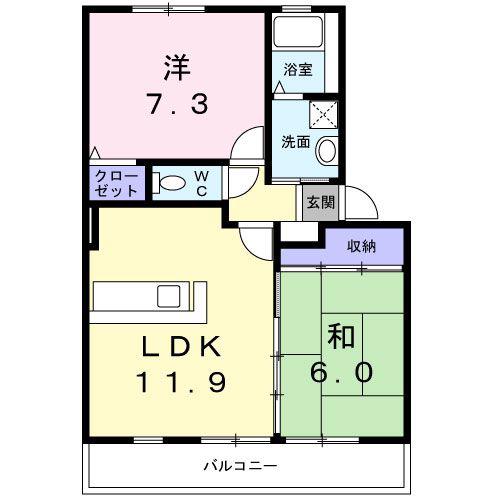 フォブール高松西(2LDK/2階)の間取り写真