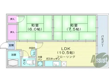 ピースフル石川(2LDK/2階)の間取り写真