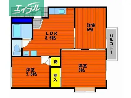 コーポ山陽C棟(3LDK/1階)の間取り写真