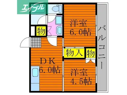 グランツ西古松II(2DK/5階)の間取り写真