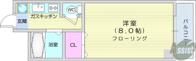 シャレード北仙台(1K/2階)の間取り写真