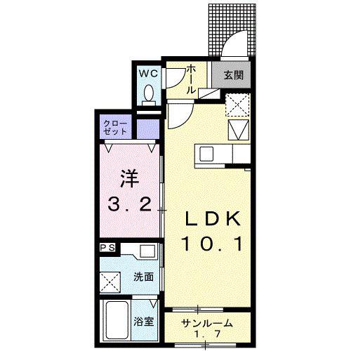 ブリック(1LDK/1階)の間取り写真