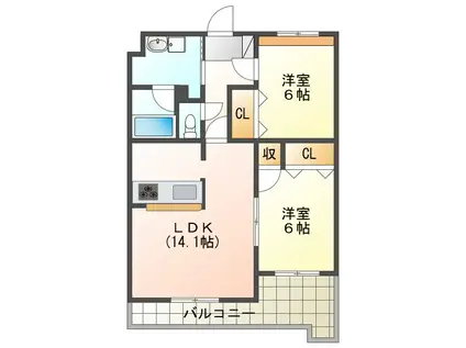 CERES 1ST(2LDK/2階)の間取り写真