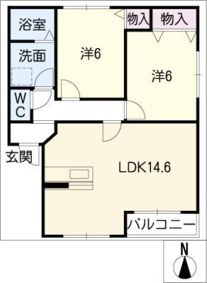 マスキャン尾花 B棟(2LDK/2階)の間取り写真