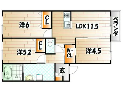 クラヴィエ三萩野B棟(3LDK/2階)の間取り写真
