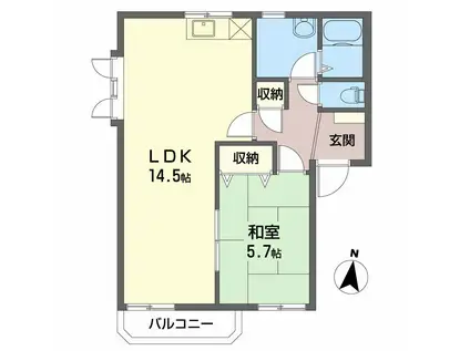 ベルメゾンKN棟(1LDK/2階)の間取り写真