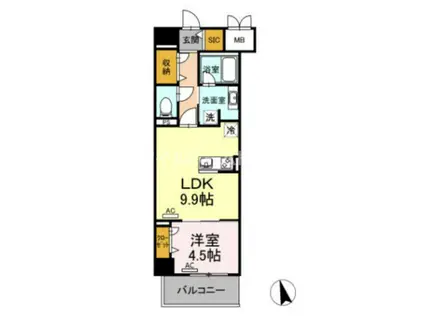 ベルオレイル(1LDK/6階)の間取り写真