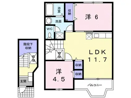 ノ-ブル・ハイムII(2LDK/2階)の間取り写真