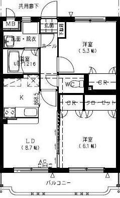 フローランテ・II(2LDK/1階)の間取り写真