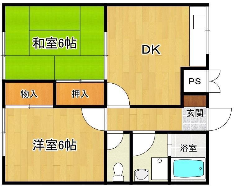 ハイツエスペランサII(2DK/1階)の間取り写真