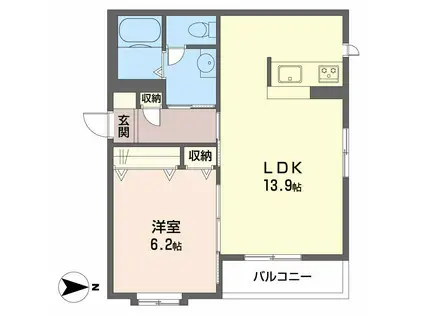 ヌ-ベル上之島A(1LDK/2階)の間取り写真