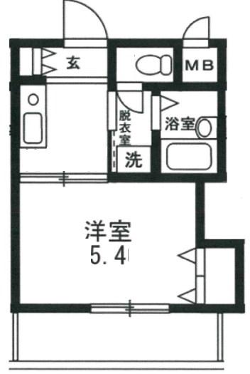ヴィラ芦屋川(1K/2階)の間取り写真