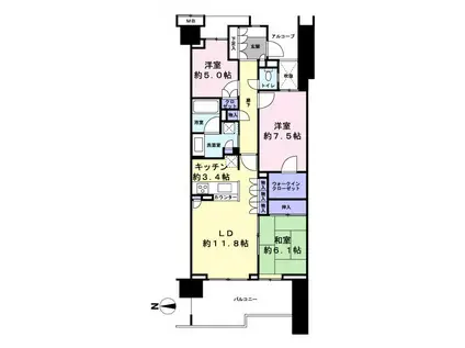 グランドメゾン東戸塚 2番館(3LDK/10階)の間取り写真