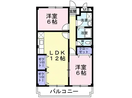 ハピネス坂口(2LDK/1階)の間取り写真