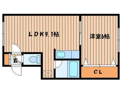 ノース横山(1LDK/2階)の間取り写真