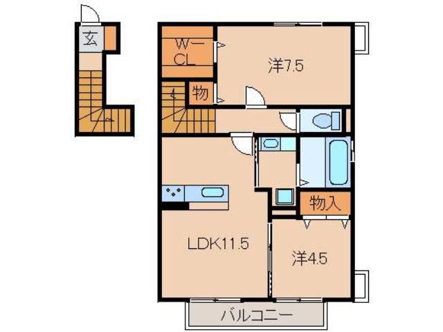 D-ROOM木ノ本(2LDK/2階)の間取り写真
