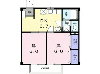 ニューシティタカ(2DK/1階)の間取り写真