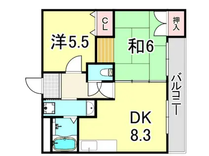 ウエストフィールド里中(2LDK/1階)の間取り写真