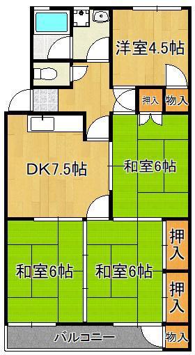 エメラルドマンション陣原D棟(4DK/5階)の間取り写真
