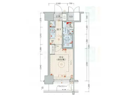 エステムプラザ神戸西IVインフィニティ(1K/9階)の間取り写真