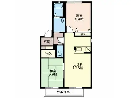 ハイツ明日香B棟(2LDK/2階)の間取り写真