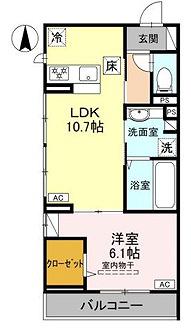 DーROOM FIORE N(1LDK/1階)の間取り写真