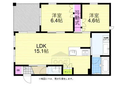 吹田市山田南ヘーベルメゾン(2LDK/1階)の間取り写真