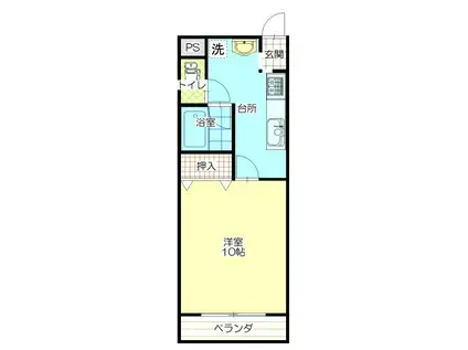 ハピネスタカラII(1K/1階)の間取り写真