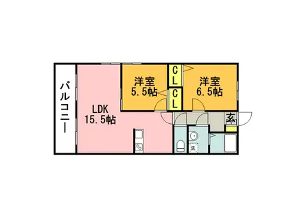 ロジュマン古賀III(2LDK/2階)の間取り写真