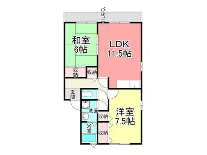 セジュール高松A(2LDK/2階)の間取り写真