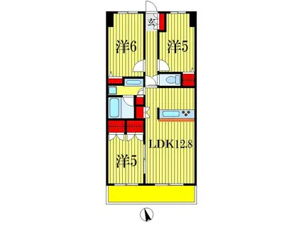 エコロジー千葉みなとレジデンスA棟(3LDK/10階)の間取り写真