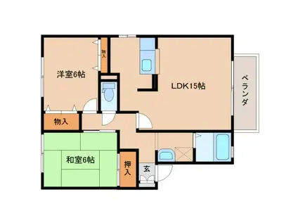 セジュールならやま I(2LDK/1階)の間取り写真