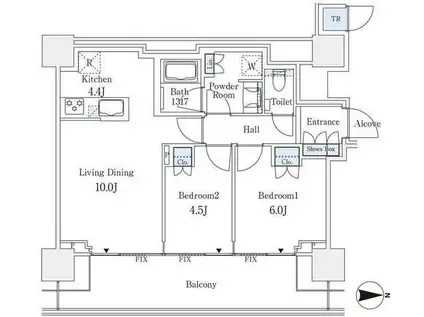 ザ・コート神宮外苑(2LDK/11階)の間取り写真