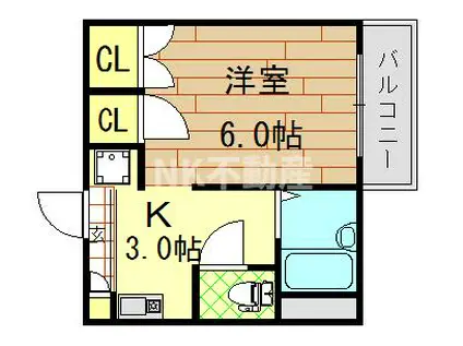 ガリューコート菱屋西(1K/2階)の間取り写真
