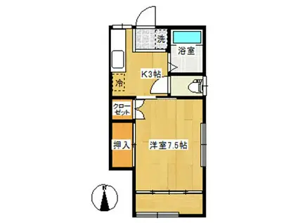 ポピーハウス桐(1K/2階)の間取り写真