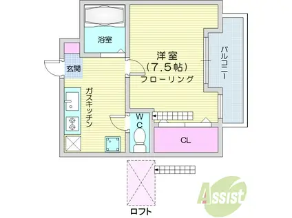 ノーブルカーサ原町(1K/1階)の間取り写真