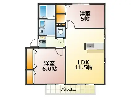 モナークヴィレA棟(2LDK/2階)の間取り写真
