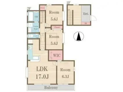 国立市中1丁目アパート(3LDK/2階)の間取り写真