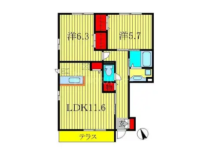 ボナール酒井根I号棟(2LDK/1階)の間取り写真