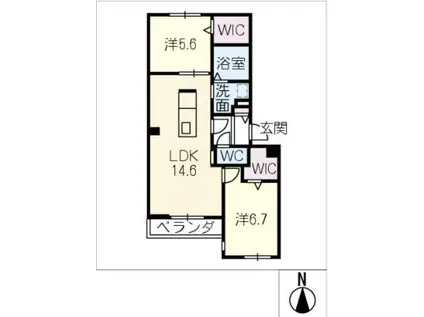 アンベリール(2LDK/2階)の間取り写真
