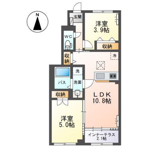笹谷字古屋前アパート(2LDK/1階)の間取り写真