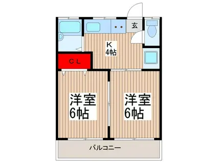 静明荘(2K/2階)の間取り写真