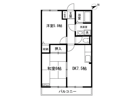プレミールII(2DK/2階)の間取り写真